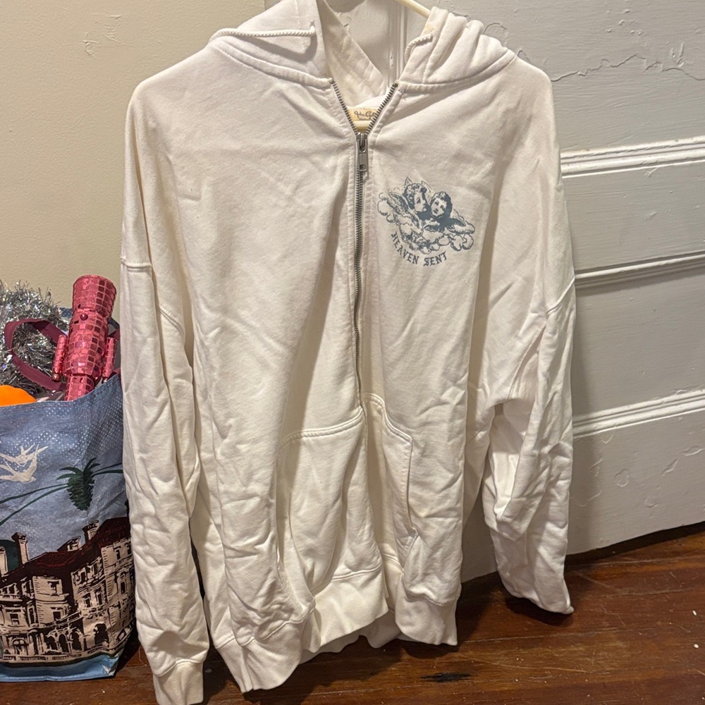 BRANDY MELVILLE White Zip-Up Heaven sent Hoodie